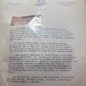 1972 Governor Thomas J. Meskill Signed Autograph Letter – Connecticut